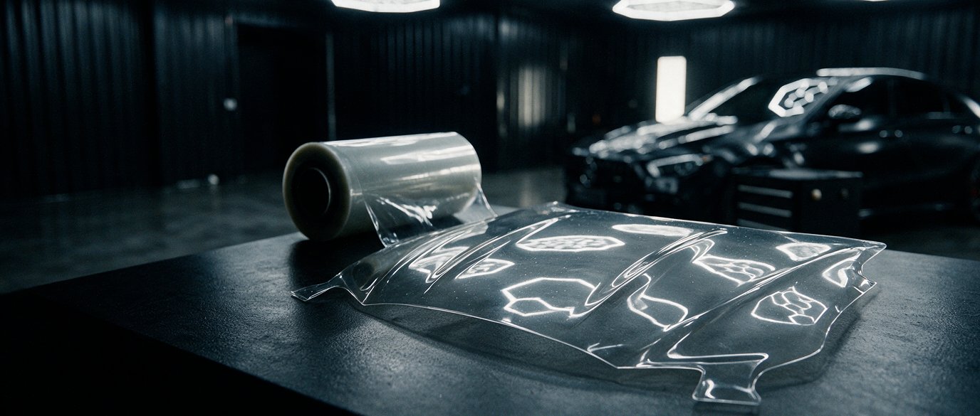 A plotter-cut sheet of paint protection film ready to fit