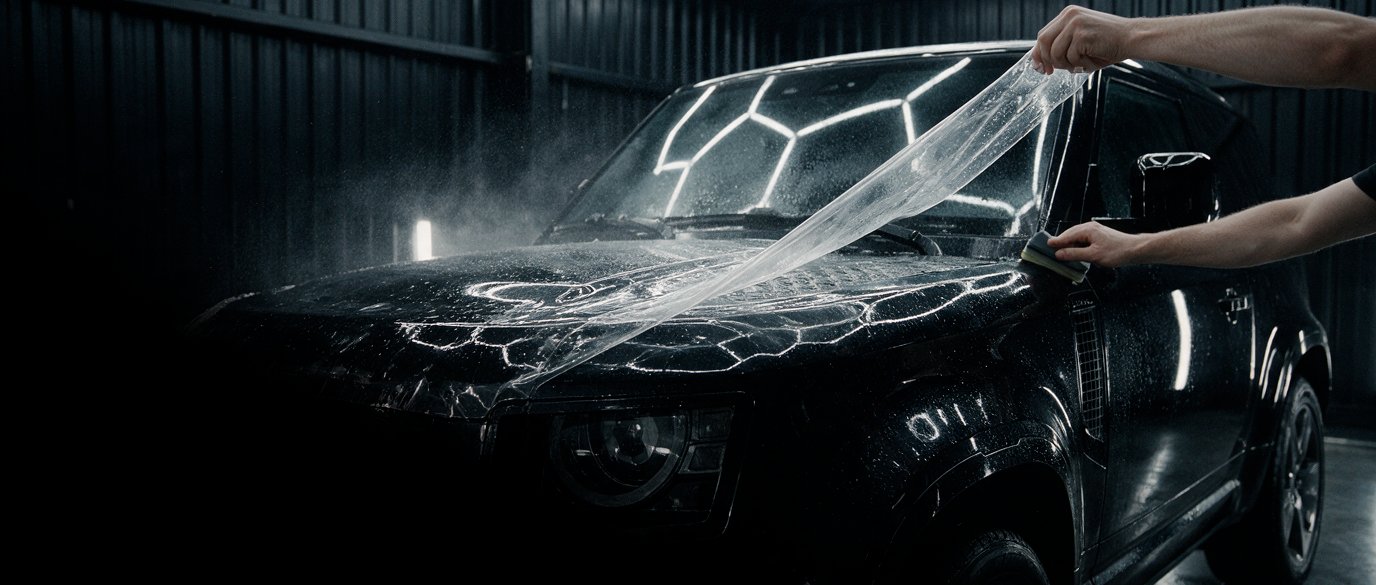 Film being laid across a wet bonnet