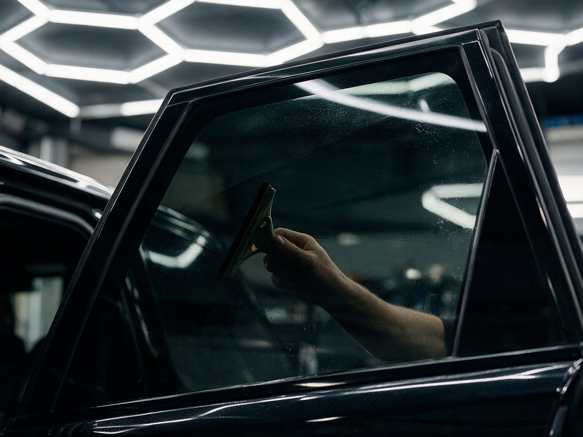 Tinted rear door glass on a black Range Rover